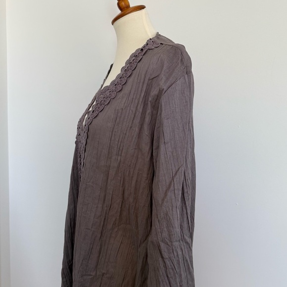 Garnet Hill XL Gauzy Swim Coverup Eyelet Taupe 3/4 Sleeve Boat Summer Resortwear - Picture 4 of 10